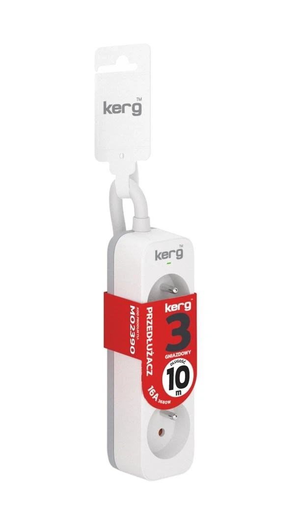 HSK Data Kerg m02390 ilgintuvas be jungiklio-3 lizdai-balta-pilka-10m-16a-h05vv-f-3x1,5mm2 m02390