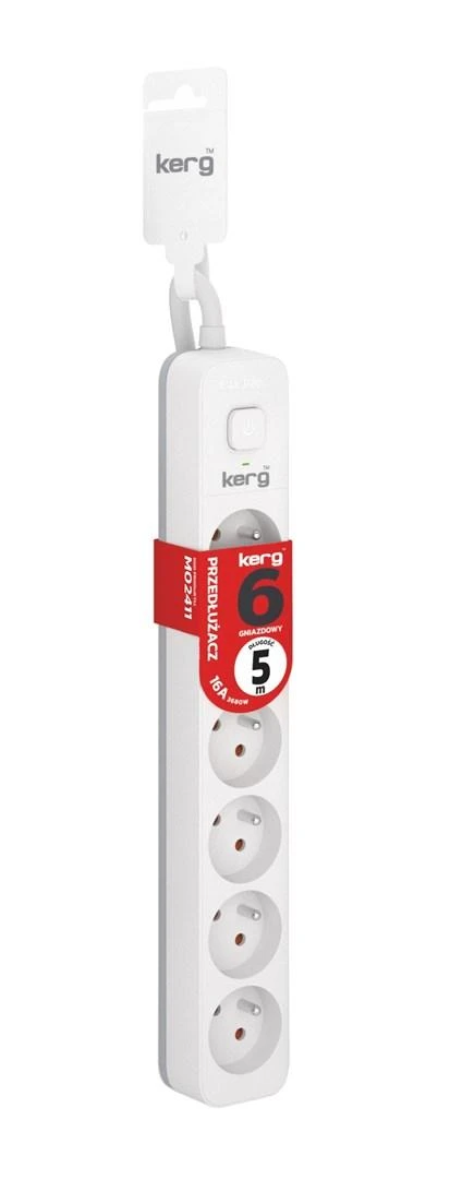 Kerg KERG ilgintuvas su jungikliu-6 lizdais-balta-pilka-5m-16A-H05VV-F-3x1,5mm2