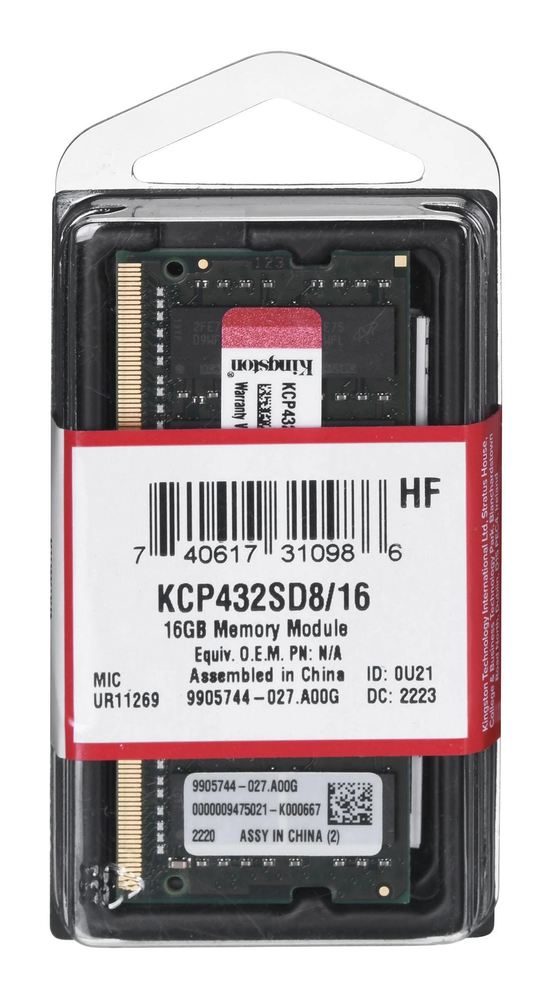 Nešiojamo kompiuterio atmintis Kingston Technology KCP432SD8/16 atminties modulis 16 GB 1 x 16 GB DDR4 3200 MHz