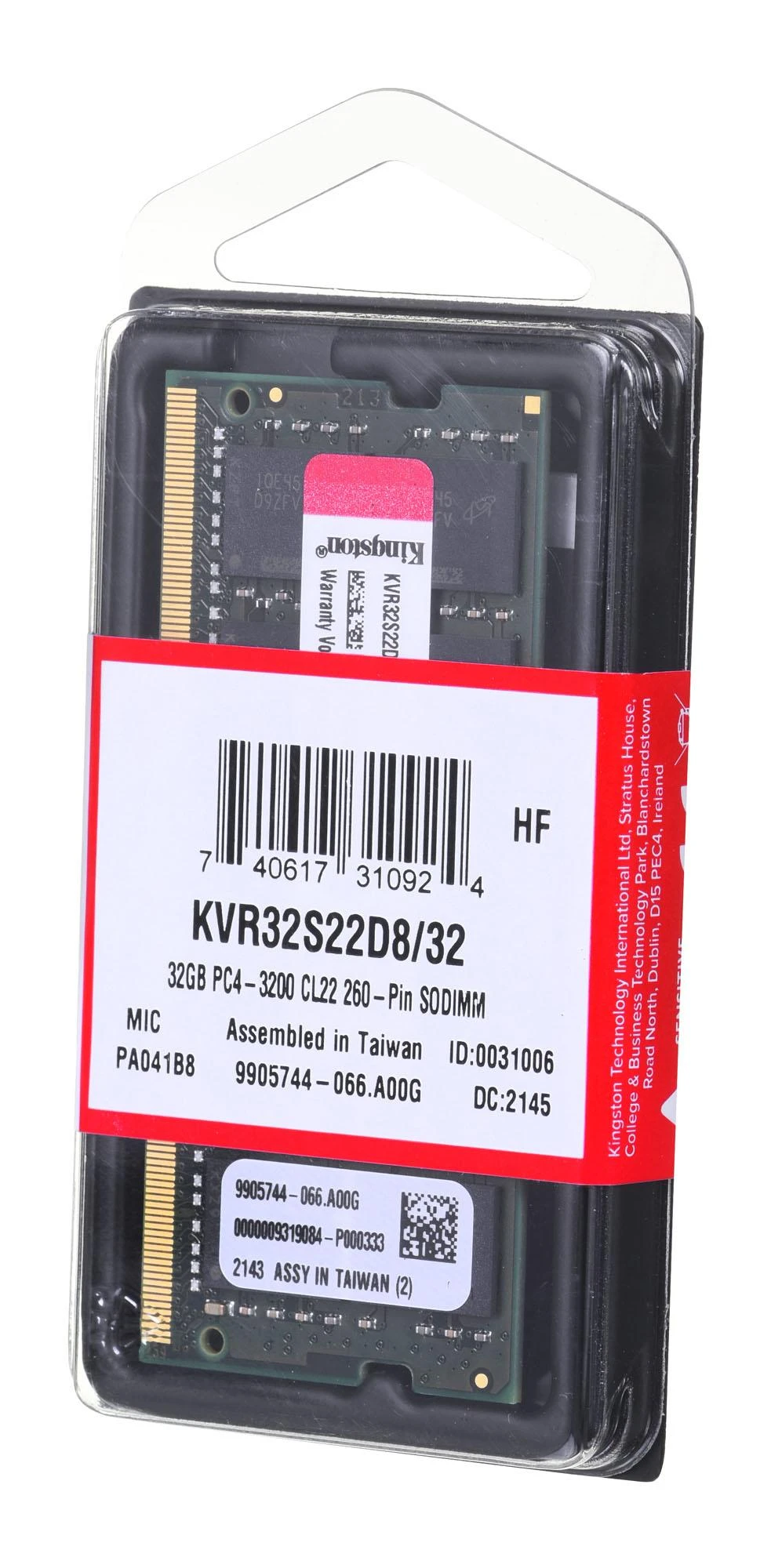Nešiojamo kompiuterio atmintis Kingstonas | KVR32S22D8/32 | 32 GB | DDR4 | 3200 MHz | Užrašų knygelė | Registracijos Nr. | ECC Nr