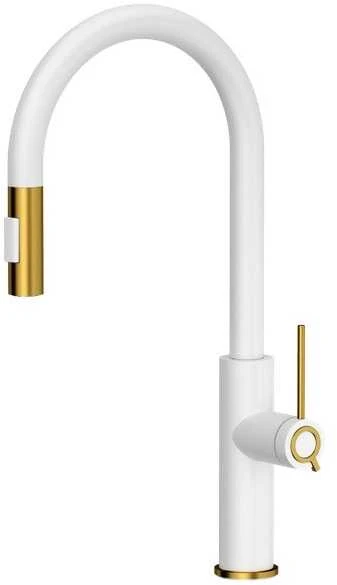 Virtuvinis maišytuvas Quadron Jennifer Q Line Slim SteelQ baltas su aukso spalvos elementais (84818011)