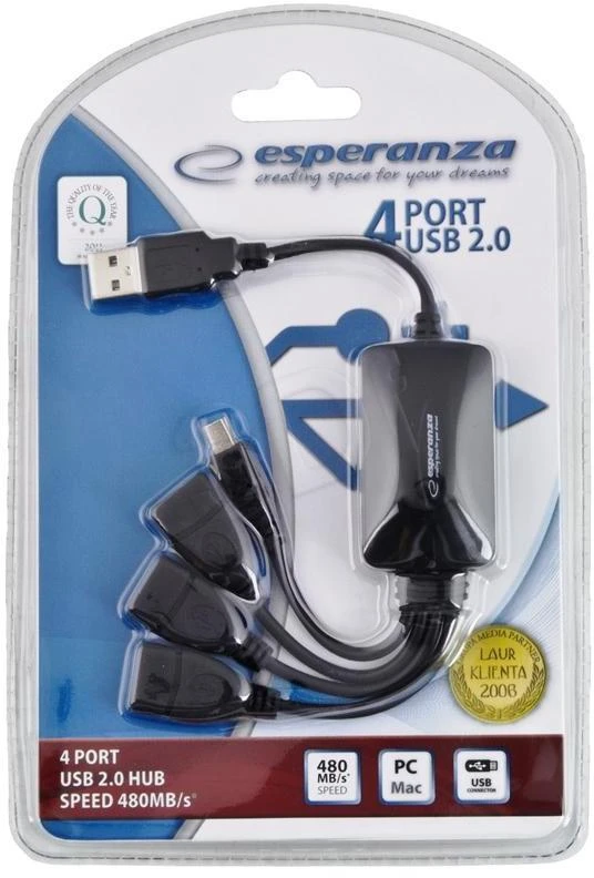 Šakotuvas USB 2.0 4 prievadų Esperanza EA-114