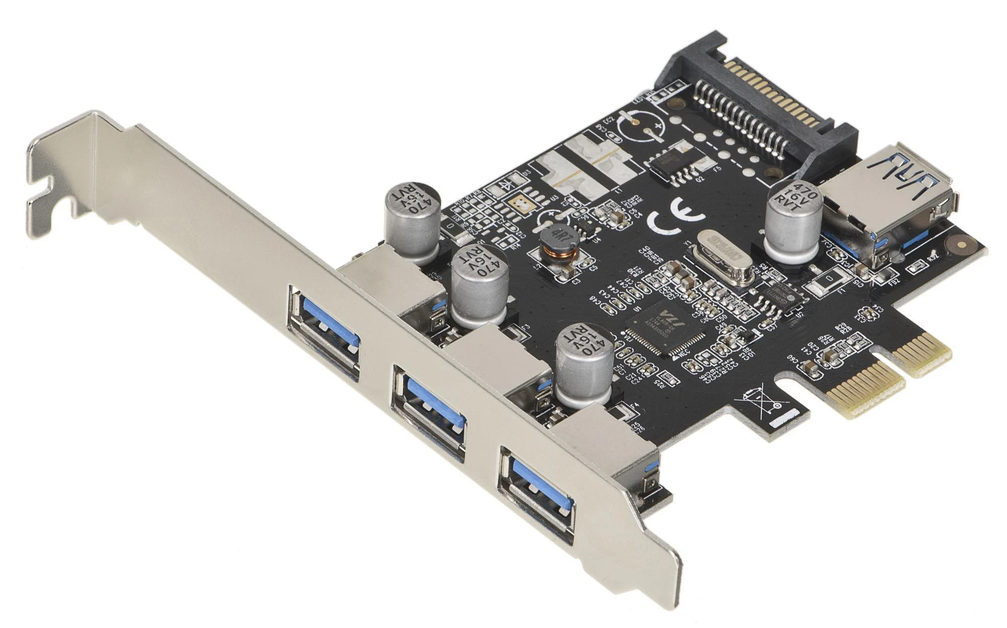 DELOCK PCIe USB 3.0 3x išorinis 1x vidinis LP SATA Power VIA