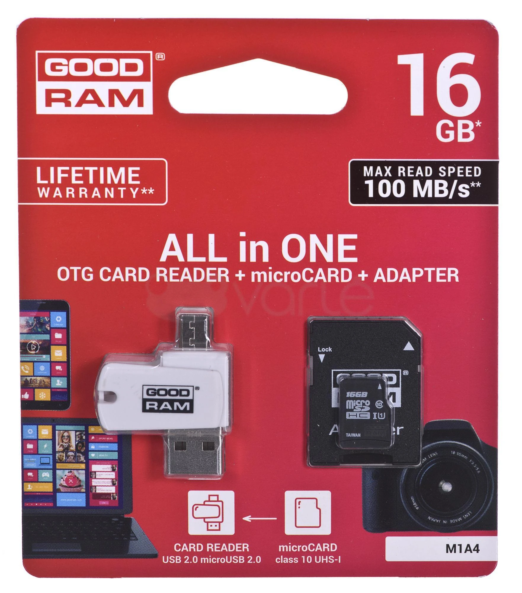Oem 16GB 100 MB/s Micro SD atminties kortelė Goodram - OTG adapteris