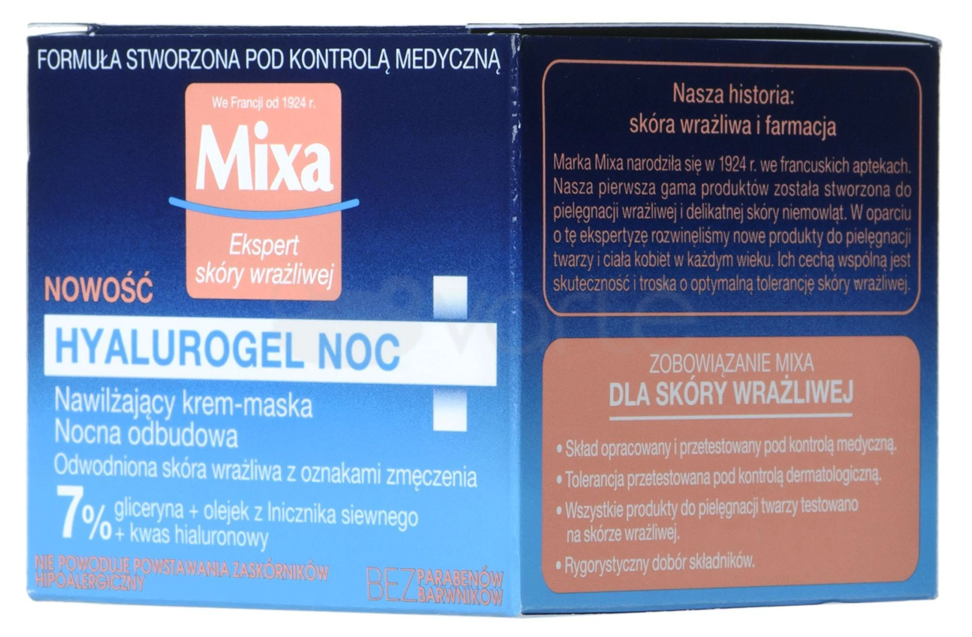 MIXA Ekspert Hyalurogel Night Moisturizing Night Kreminis-Mask drėkinamasis naktinis veido kremas-kaukė, 50 ml