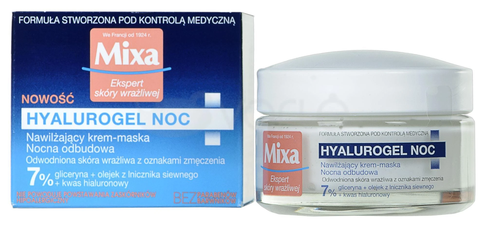 MIXA Ekspert Hyalurogel Night Moisturizing Night Kreminis-Mask drėkinamasis naktinis veido kremas-kaukė, 50 ml