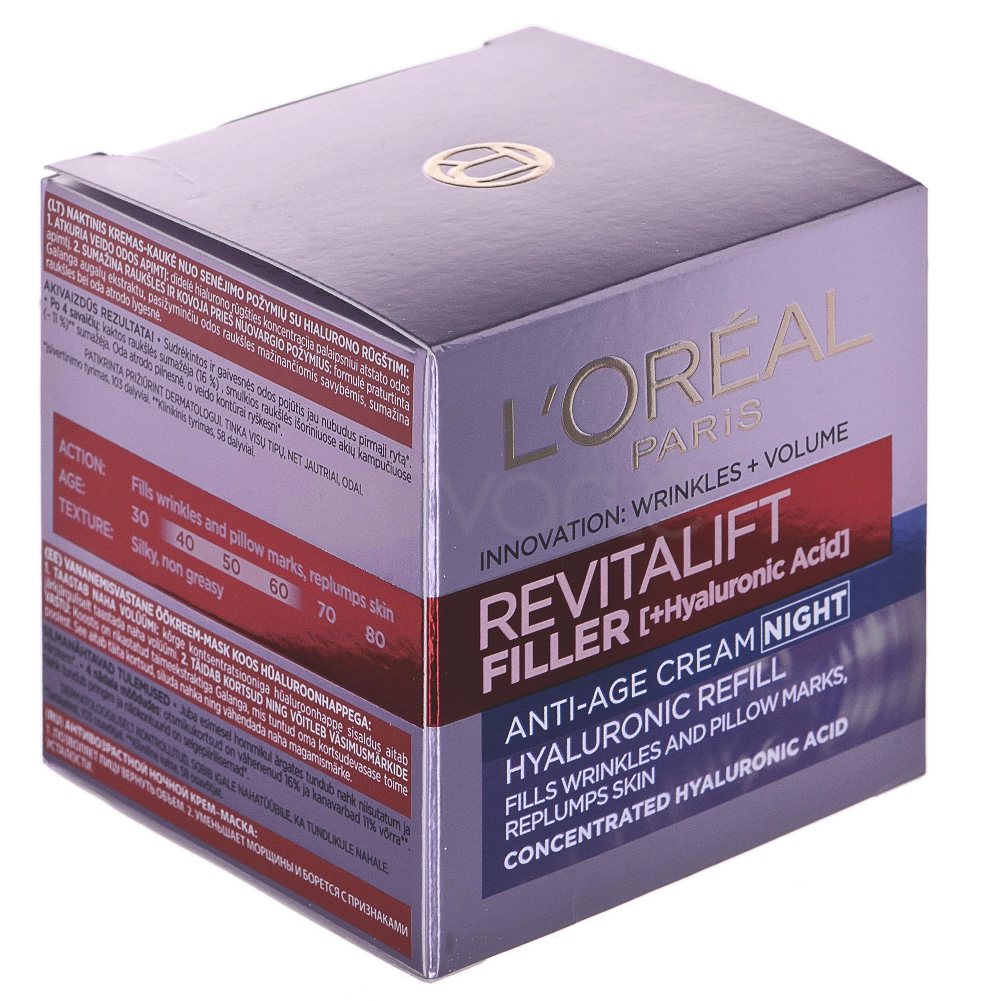 Naktinis veido kremas nuo senėjimo L'Oreal REVITALIFT FILLER [HA] 50ml