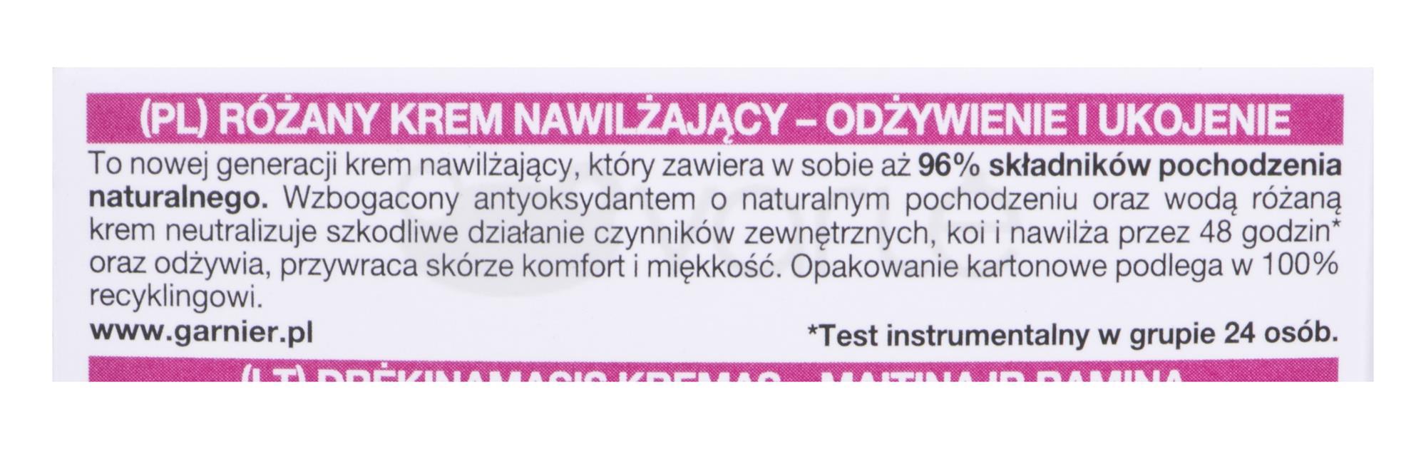 GARNIER Skin Naturals drėkinamasis veido kremas su rožių vandeniu Botanical Rose 50ml