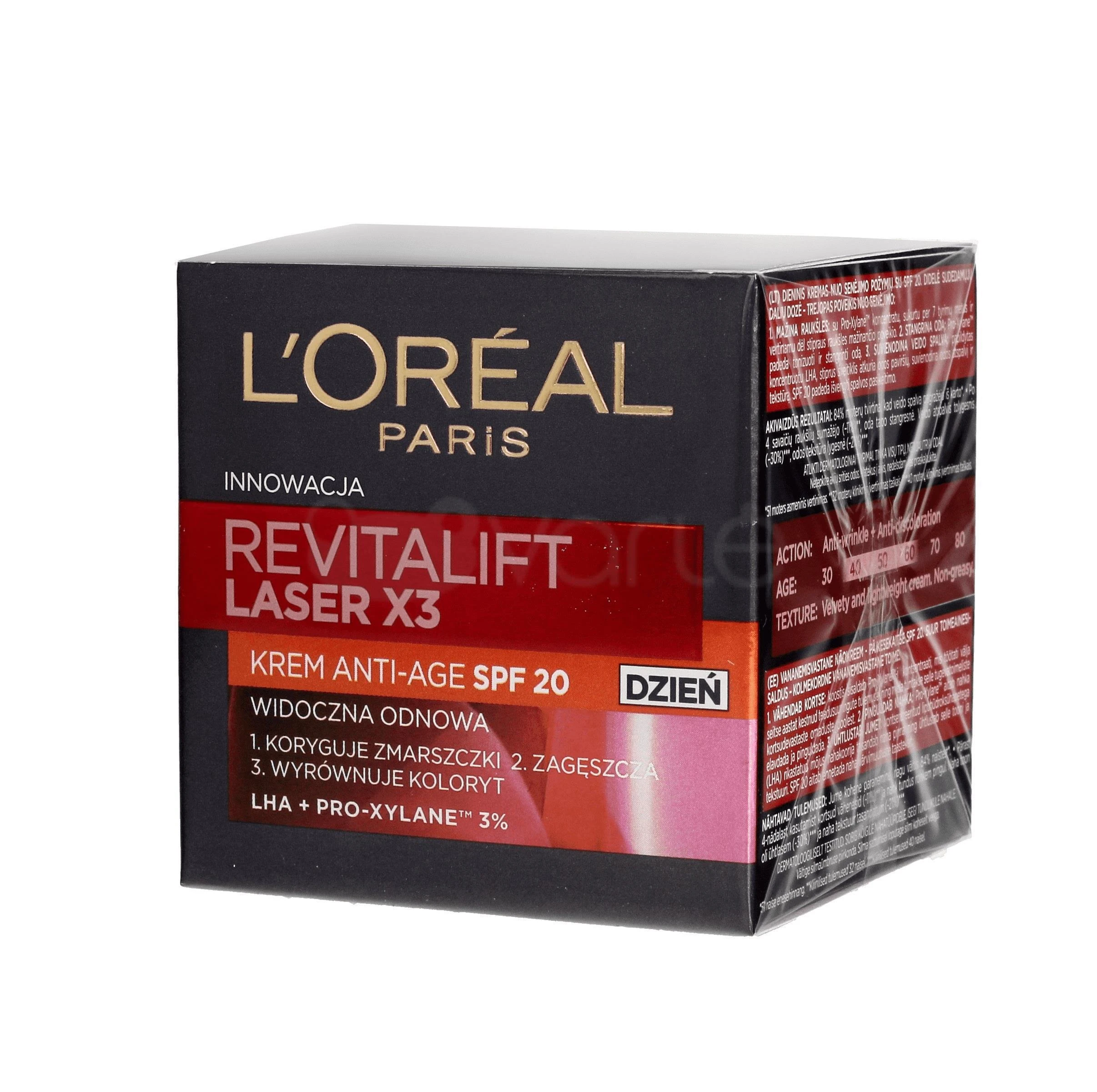 L'Oréal Paris Revitalift lazerinis X3 Anti-Age Day Kreminis SPF 20, 50 ml