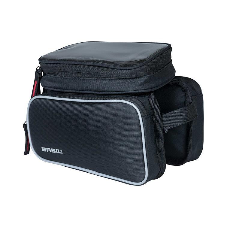 Dviračio rėmo krepšys - BASIL - Juodas dizainas - Velcro tvirtinimas - 1.5L - 2 šoniniai skyreliai