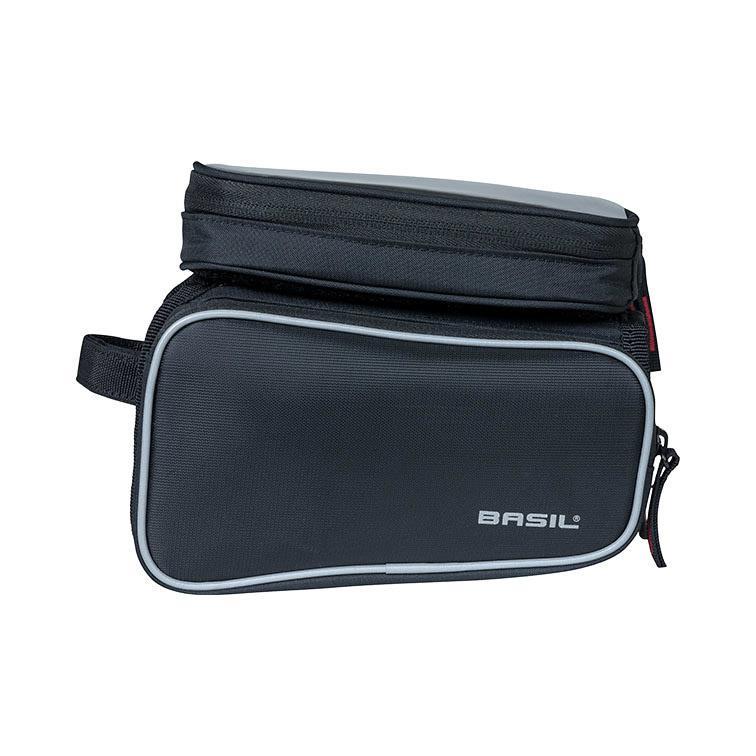 Dviračio rėmo krepšys - BASIL - Juodas dizainas - Velcro tvirtinimas - 1.5L - 2 šoniniai skyreliai