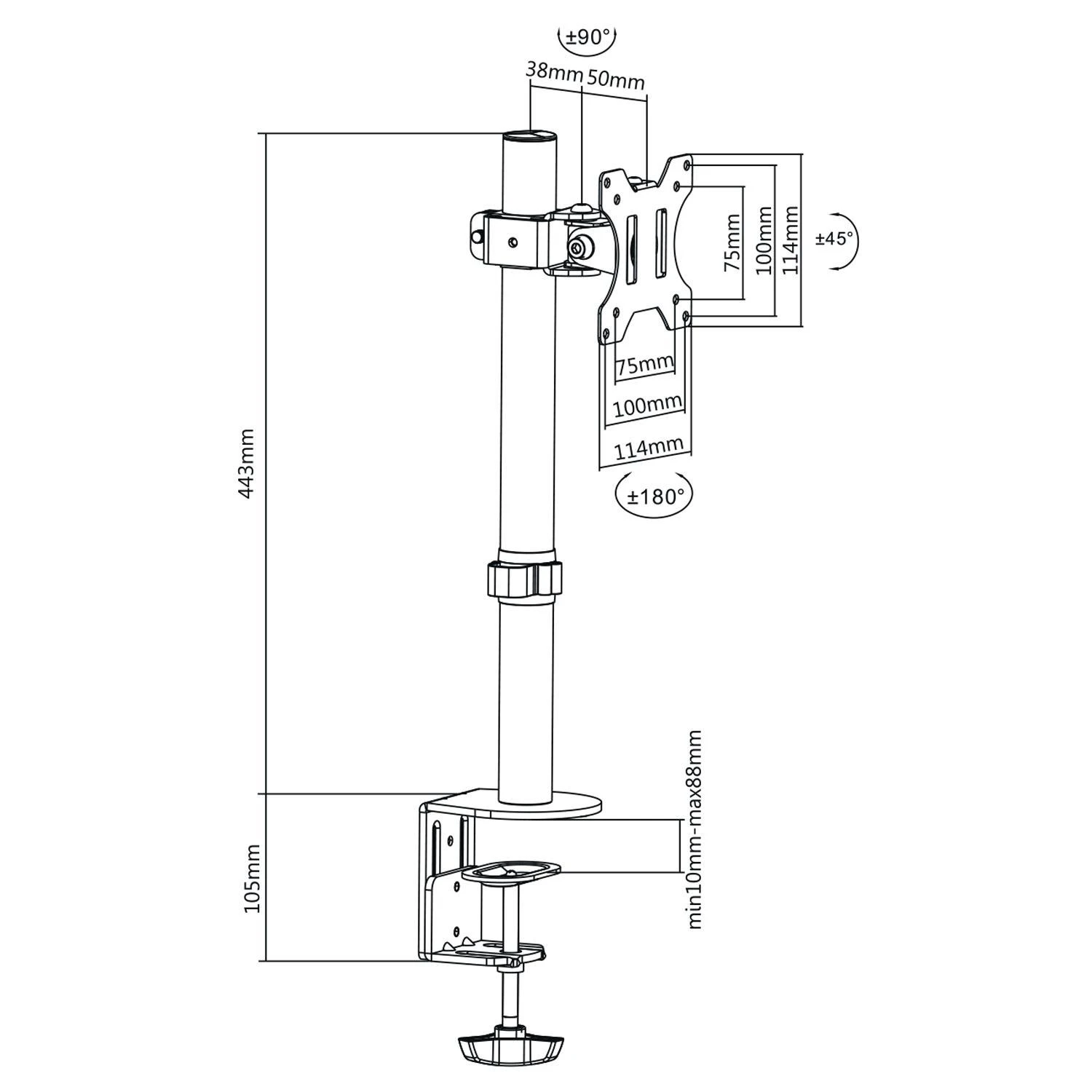 Laikiklis MACLEAN MC-751 Maclean MC-751 monitorius desk bracket 13-32 8kg vesa 75x75, 100x100