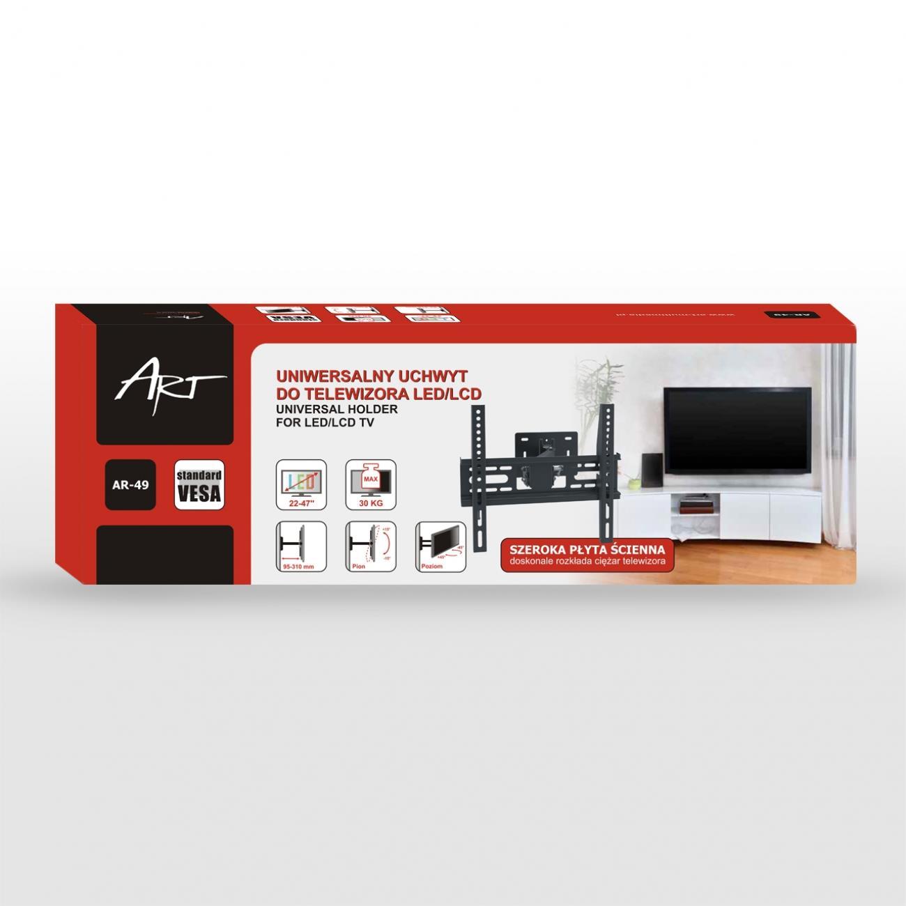 ART RAMT AR-49 Laikiklis AR-49 22-47 LCD/LED juodas 30KG vertikalus ir lygio reguliavimas