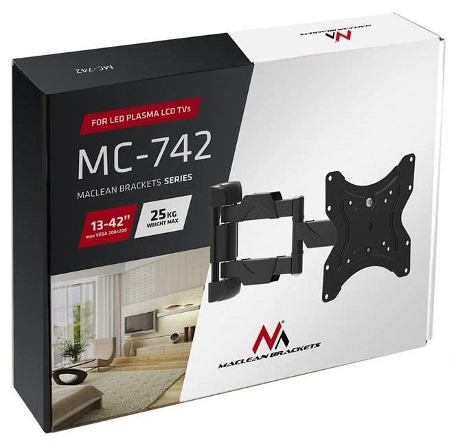 MACLEAN MC-742 universalus sieninis laikiklis 13-42", 25 kg, LED/LCD