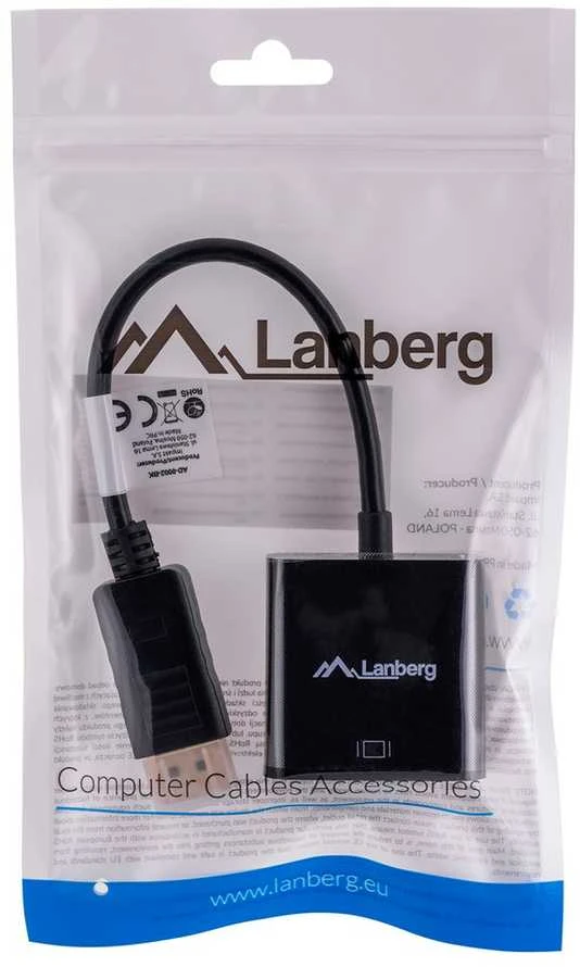 LANBERG AD-0002-BK adapter Displayport 1.1->VGA cable juodas