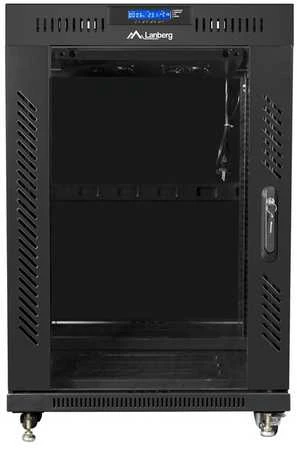 LANBERG FF01-8015-12BL laisvai pastatomas stovas 19 colių savaime surenkamas plokščias paketas 15U/800x1000mm juodas stiklinių durų LCD