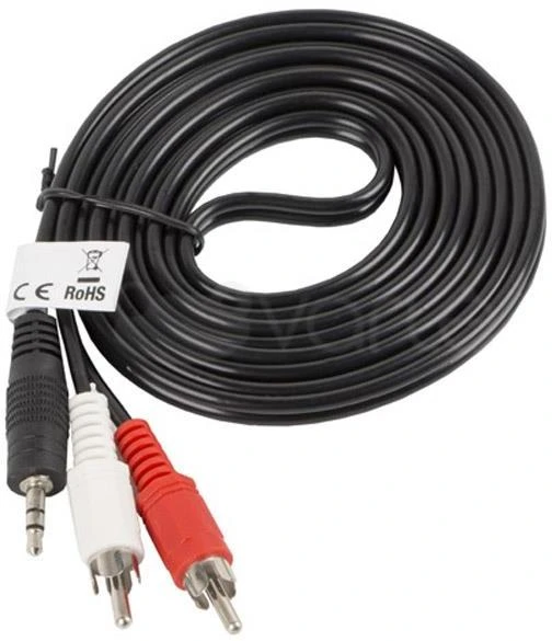 Juodas 3.5mm Mini Jack į 2x RCA garso kabelis