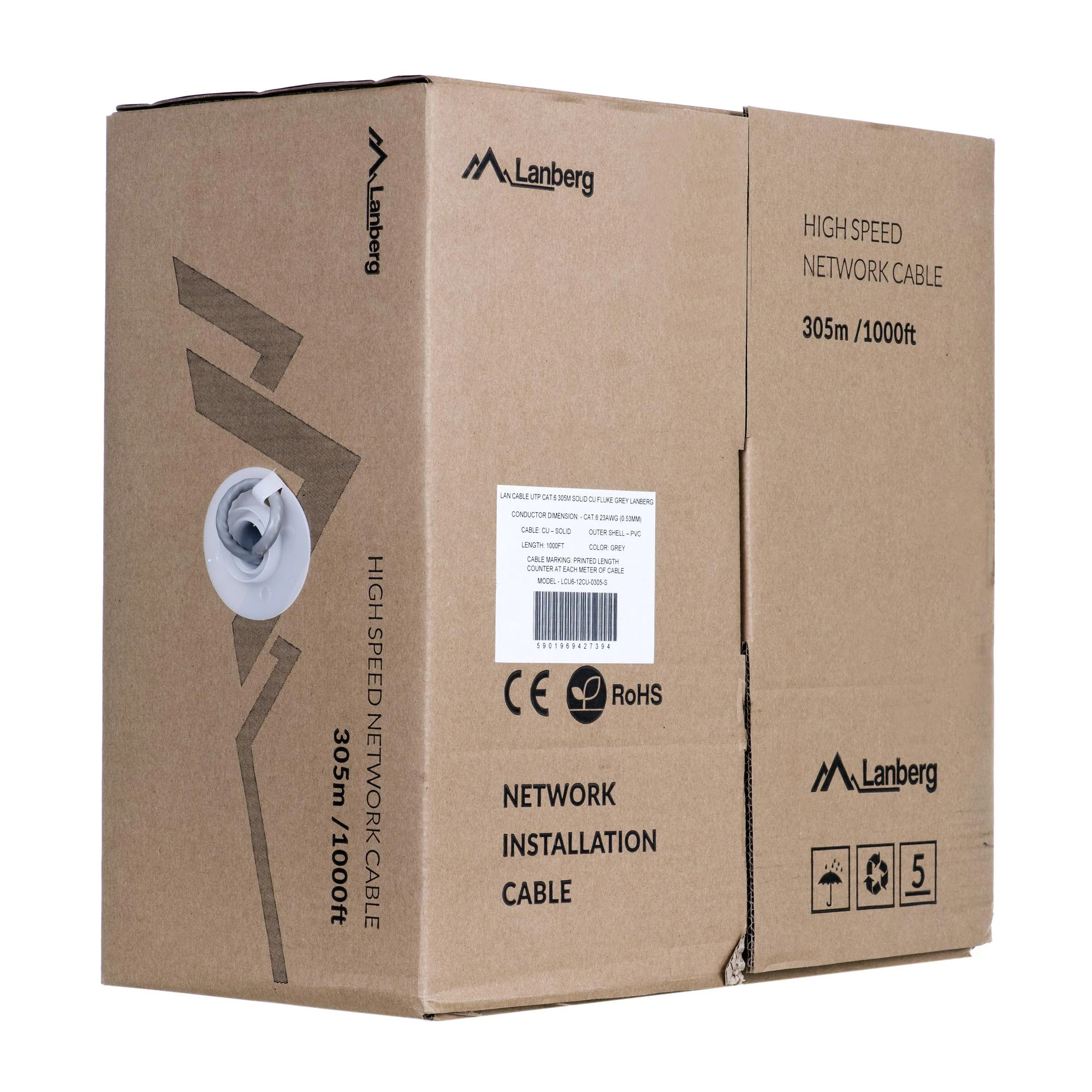 LANBERG LAN kabelis UTP cat.6 305m solid CU fluke praėjo