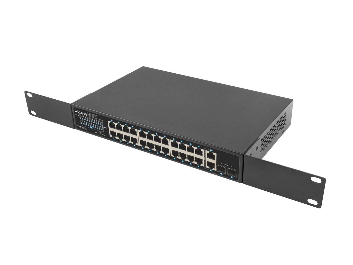 Šakotuvas LANBERG jungiklis PoE+ 19 colių 24x 1GB 2x SFP 250W RSGE-24P-2GE-2S-250 nevaldomas