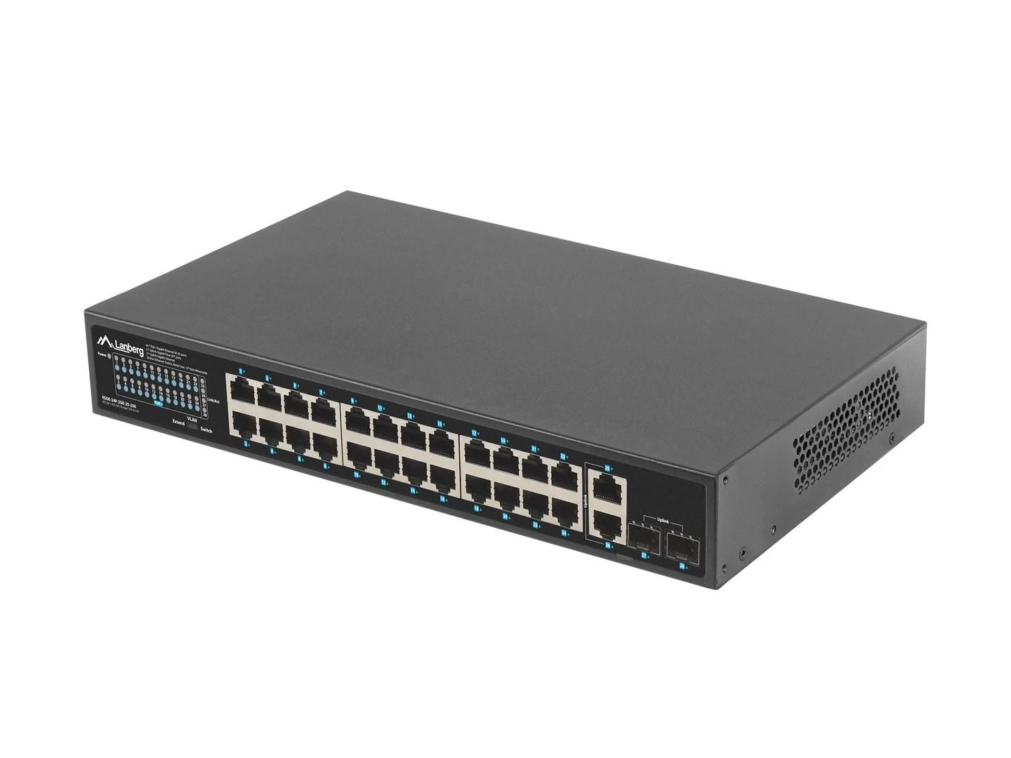 Šakotuvas LANBERG jungiklis PoE+ 19 colių 24x 1GB 2x SFP 250W RSGE-24P-2GE-2S-250 nevaldomas