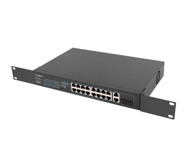 Šakotuvas LANBERG RSFE-16P-2C-150 jungiklis 16x 100Mb PoE+/2x Combo Gigabit 150W nevaldomas