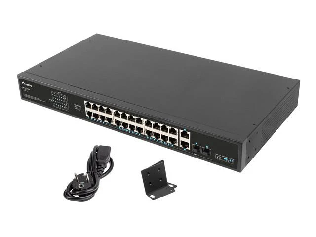 Šakotuvas LANBERG Switch Rack 19 colių RSFE-24P-2C-360 24x 100Mb PoE+ 2x Combo Gigabit 360W