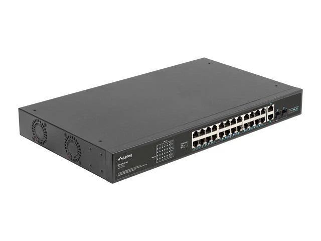 Šakotuvas LANBERG Switch Rack 19 colių RSFE-24P-2C-360 24x 100Mb PoE+ 2x Combo Gigabit 360W