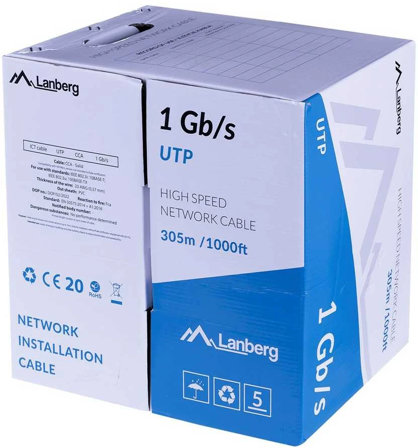 LANBERG Lan Cable UTP 1Gb/s 305m solid CCA Žalias