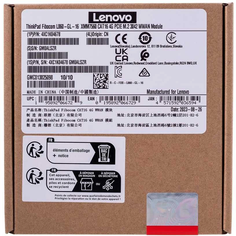 Šakotuvas LENOVO FIBOCOM L860-GL XMM756 (CAT16) 4G LTE-A M.2 CARD (L G3/T14S G3/X13 G3/T15P G3/P15V G3/P16 G1)