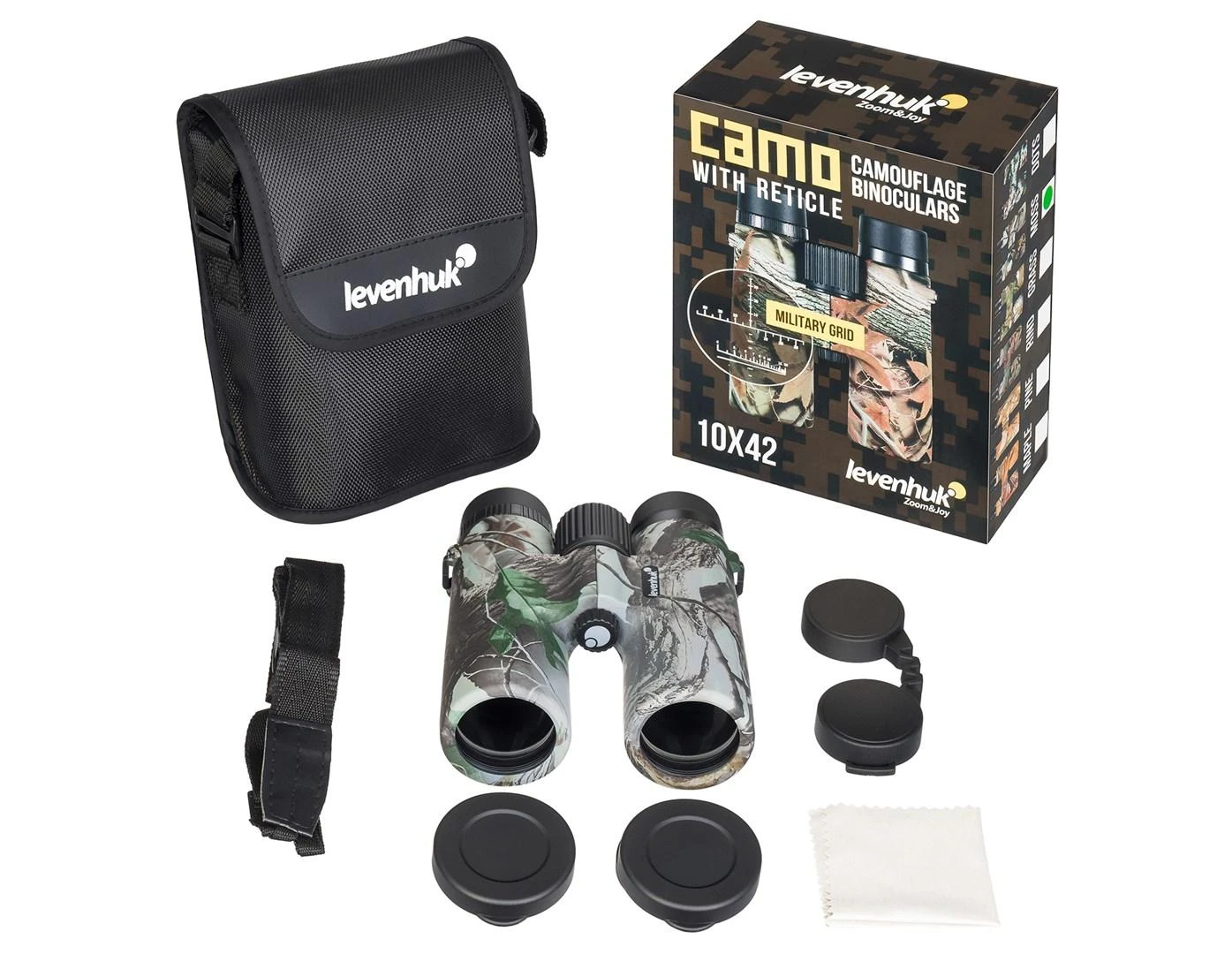 Levenhuk Camo Dots 10x42 žiūronai su tinkleliu
