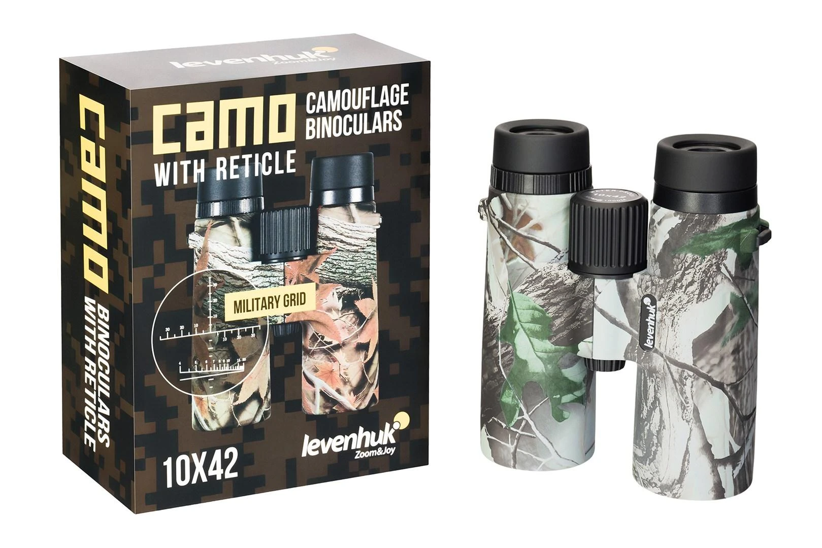 Levenhuk Camo Dots 10x42 žiūronai su tinkleliu