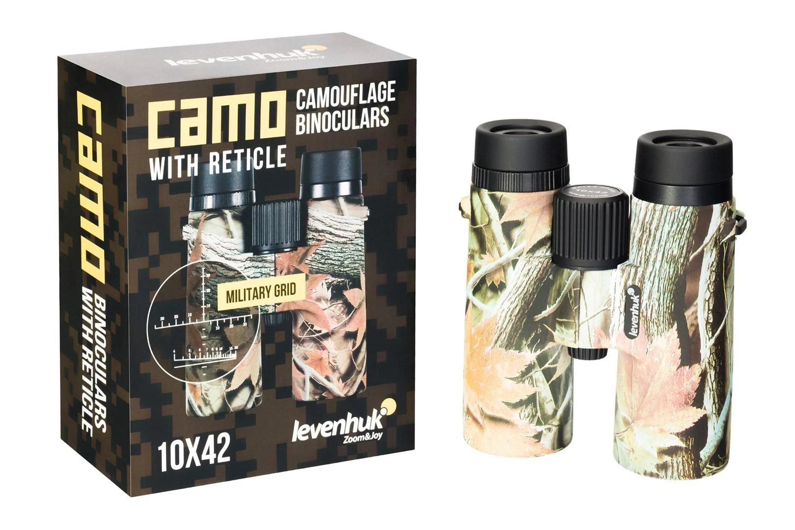Levenhuk Camo Dots 10x42 žiūronai su tinkleliu