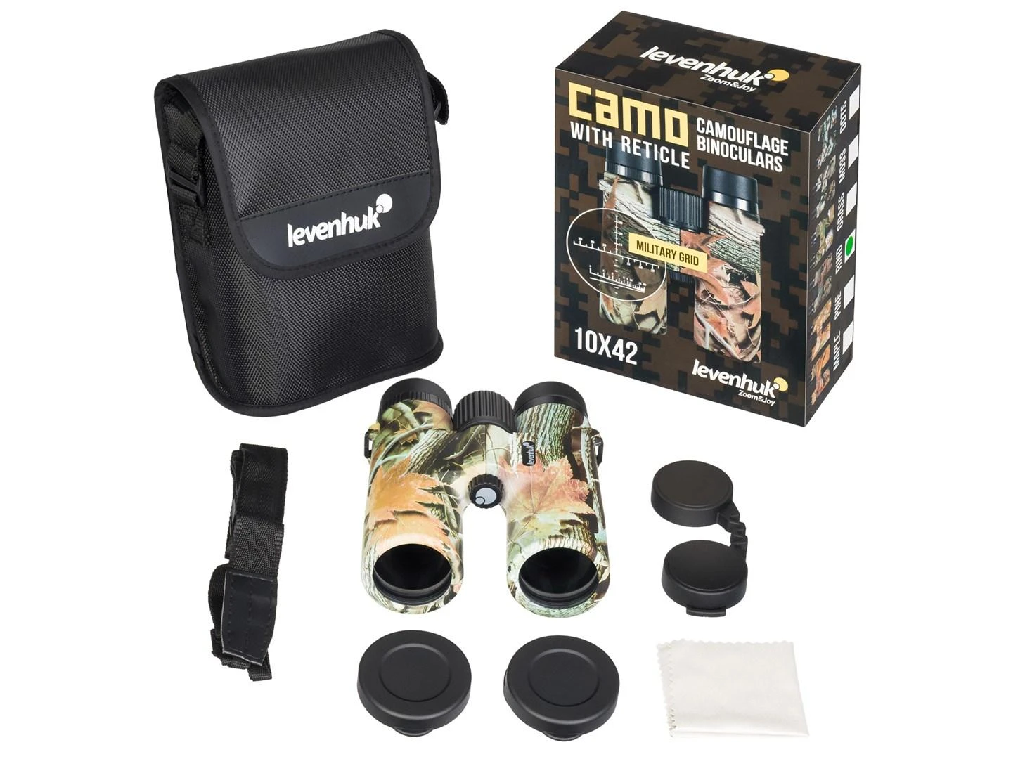 Levenhuk Camo Dots 10x42 žiūronai su tinkleliu