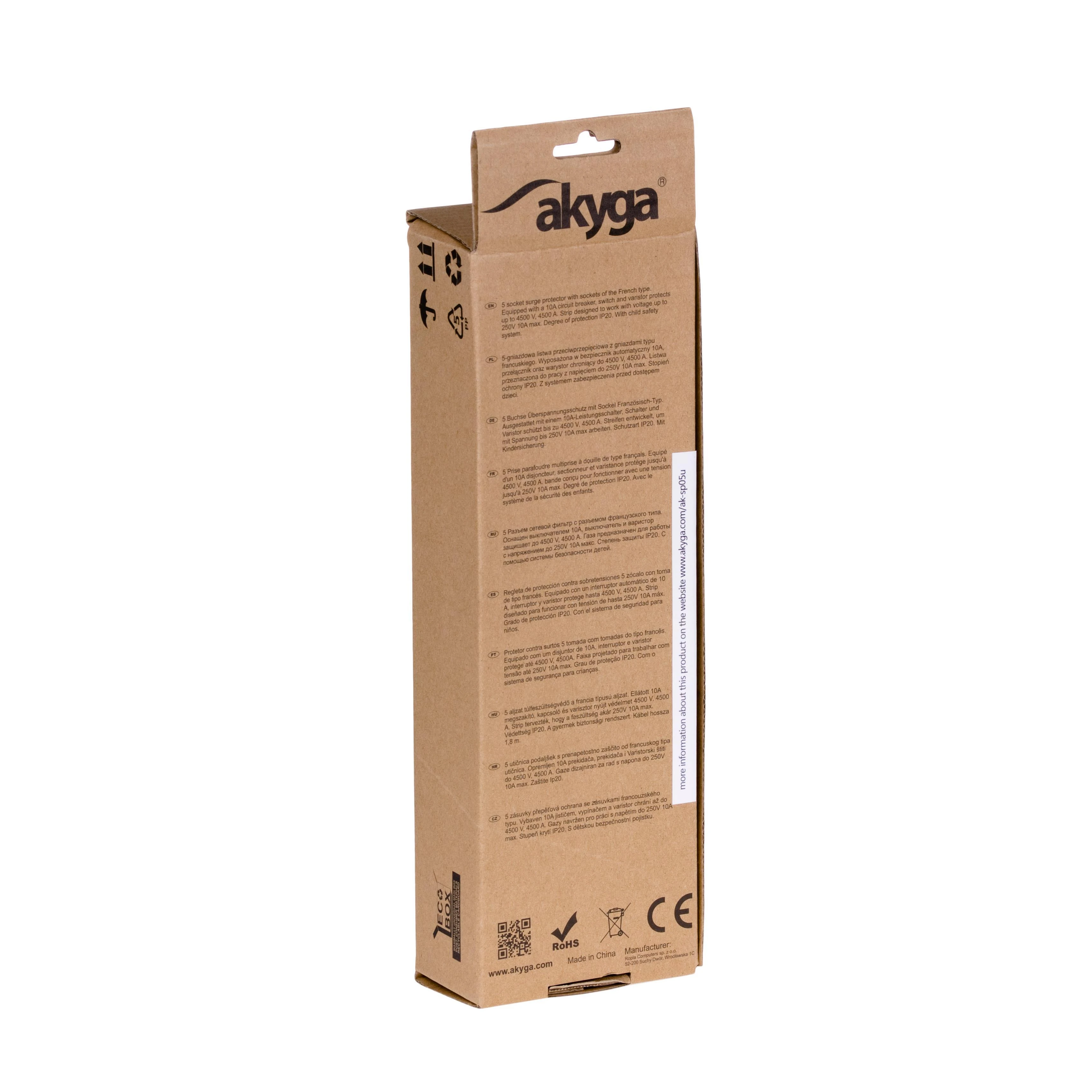 AKY AK-SP-05U Akyga Surge Protector AK-SP-05U 1,5m 5 lizdai CEE7/5 USB5 V/2A +jungiklis