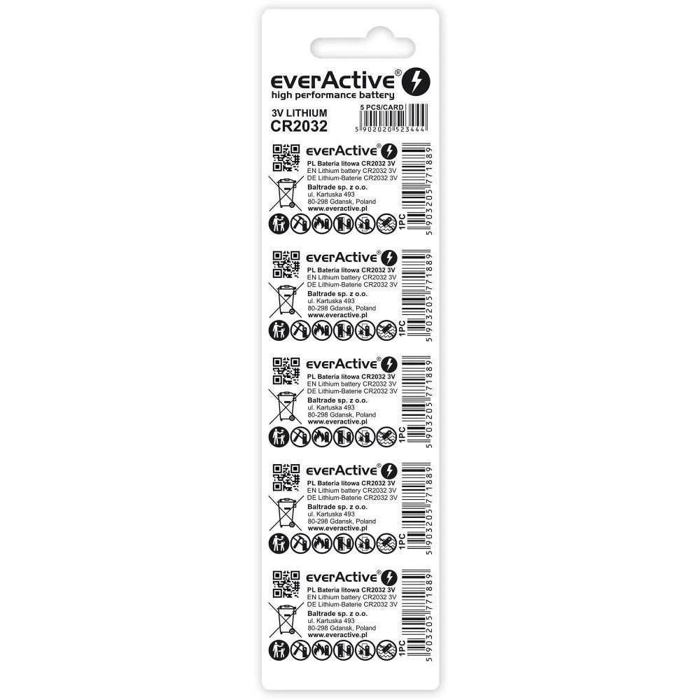 Ličio baterijos „everActive CR2032“ – 5 vnt. lizdinėje pakuotėje