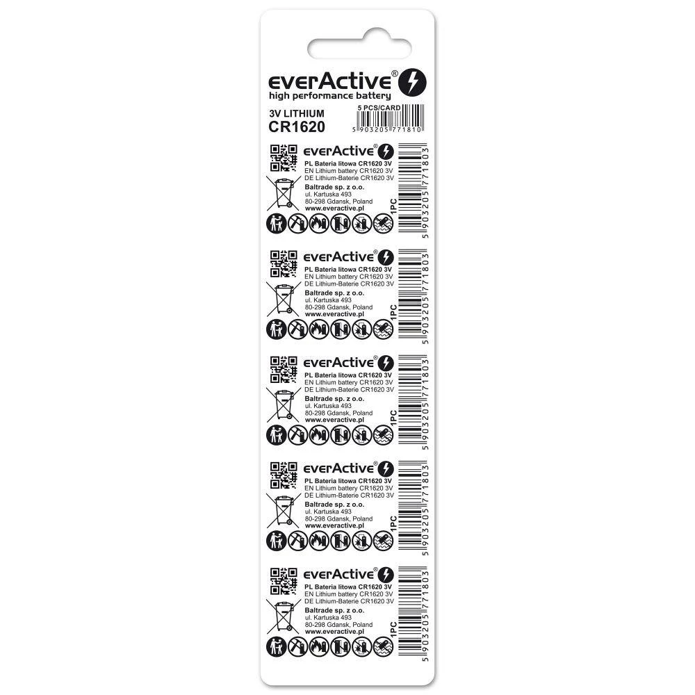 Baterijos CR1620 everActive pakuotė 5 vnt