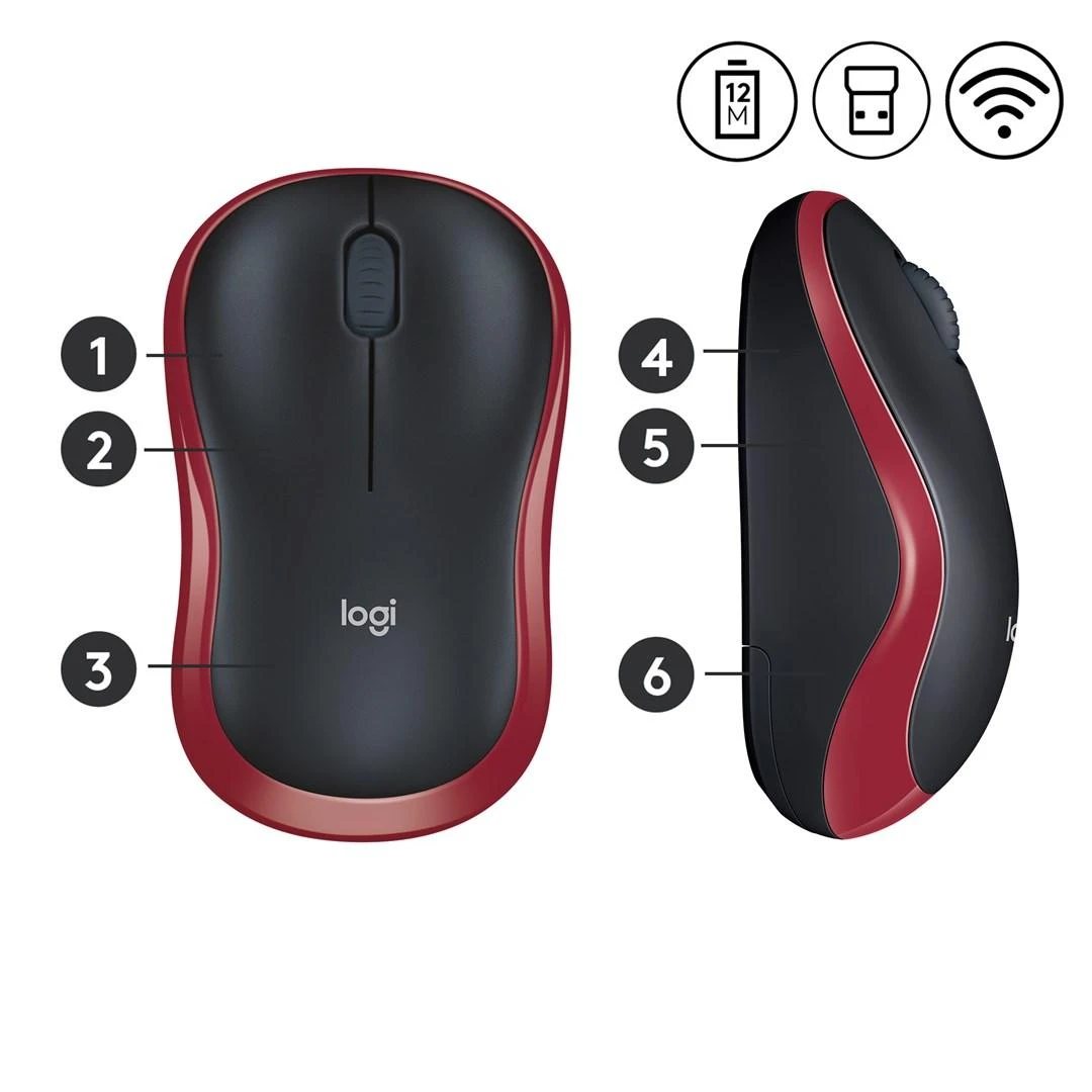 Bevielė pelė Logitech M185. Raudona