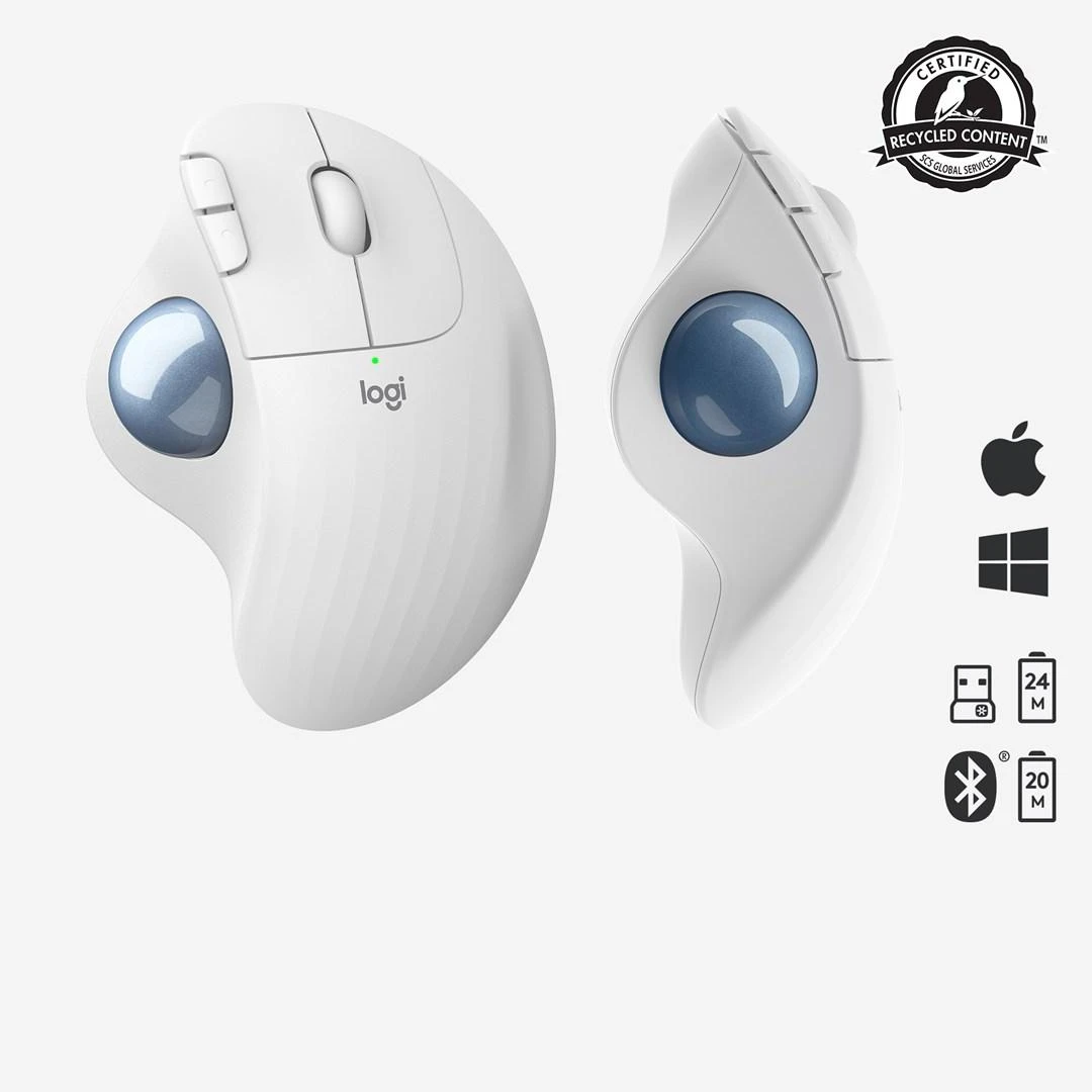 Logitech ERGO M575 Belaidė Trackball pelė, baltos spalvos