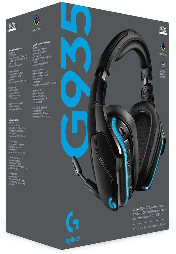Belaidės Žaidimų ausinės Logitech G935, LIGHTSYNC RGB, PRO-G 50mm, DTS X  2.0, juodos | Varle.lt