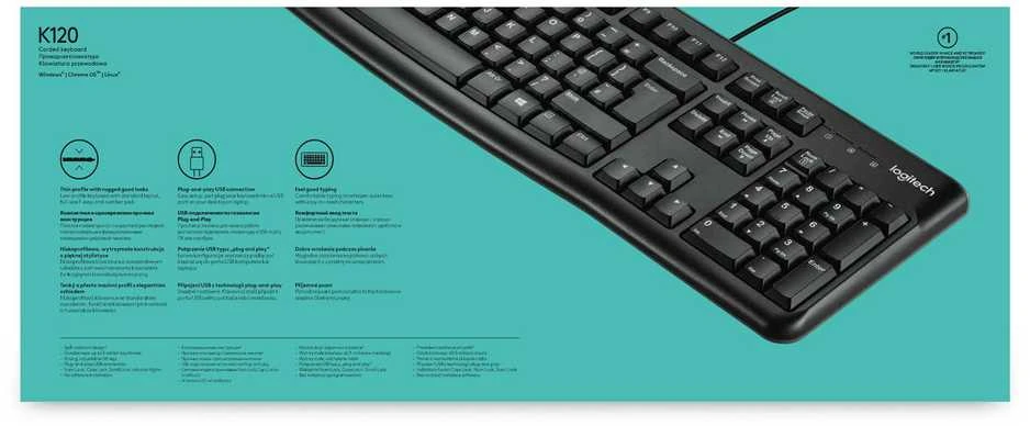 Logitech klaviatūra K120 su laidu, US/INT išdėstymas