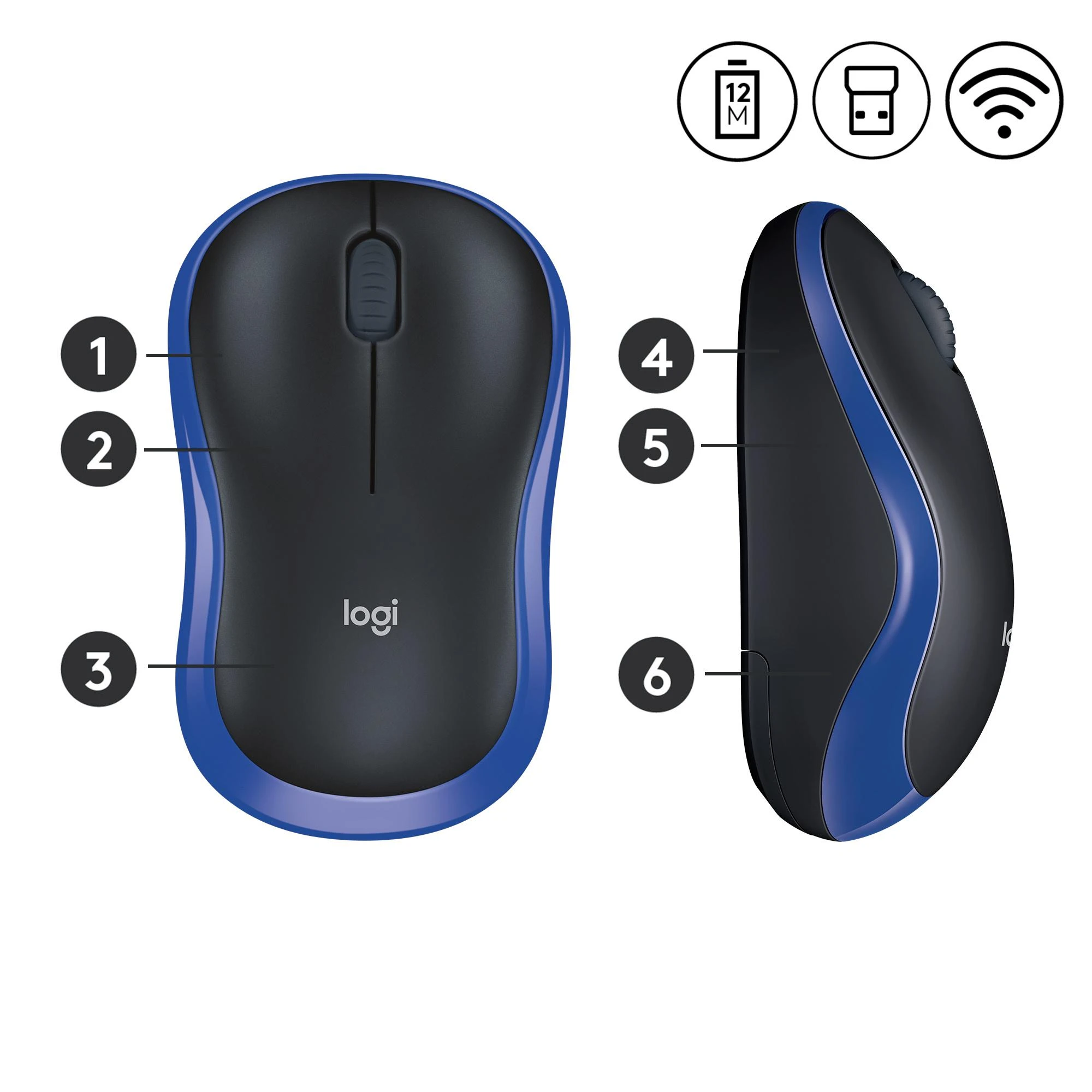 Bevielė pelė Logitech M185, Mėlyna