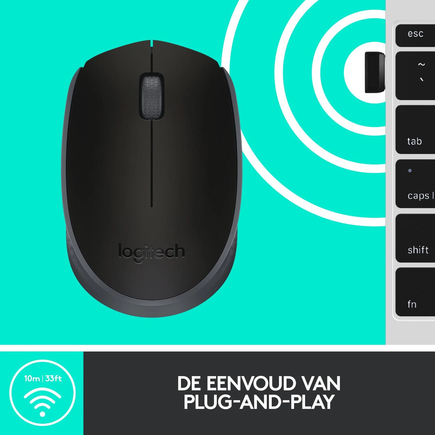 Belaidė pelė Logitech M171, Juoda