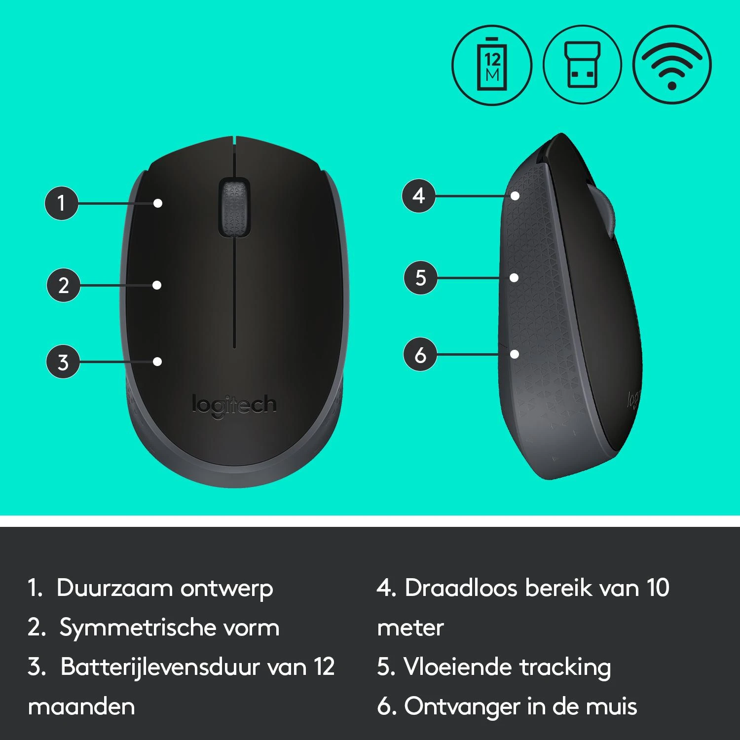 Belaidė pelė Logitech M171, Juoda