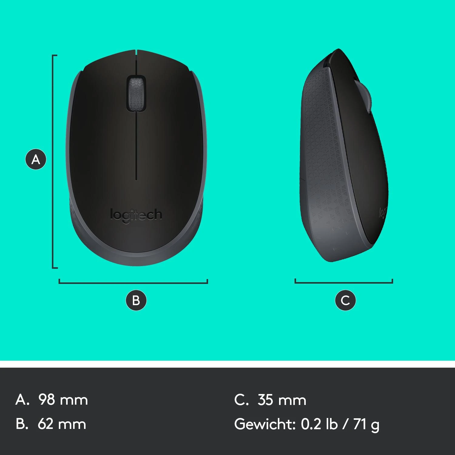 Belaidė pelė Logitech M171, Juoda