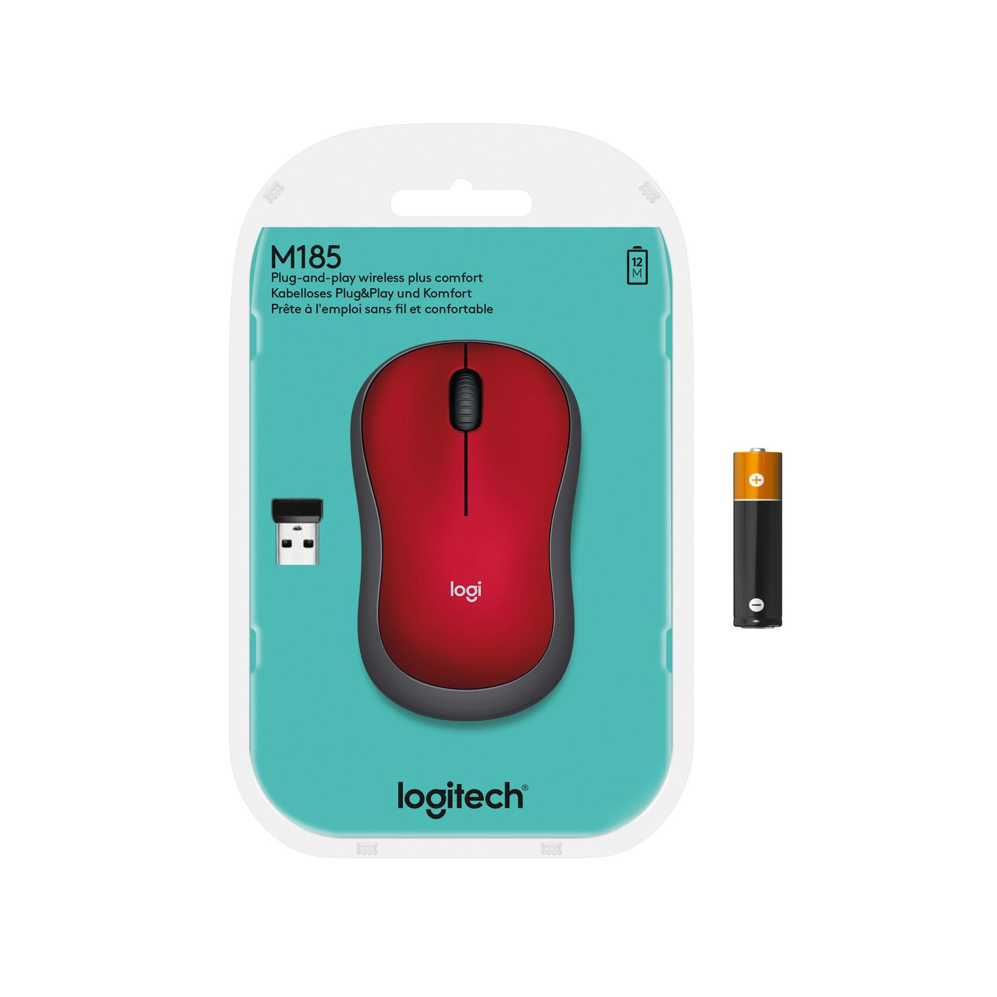 Bevielė pelė Logitech M185. Raudona
