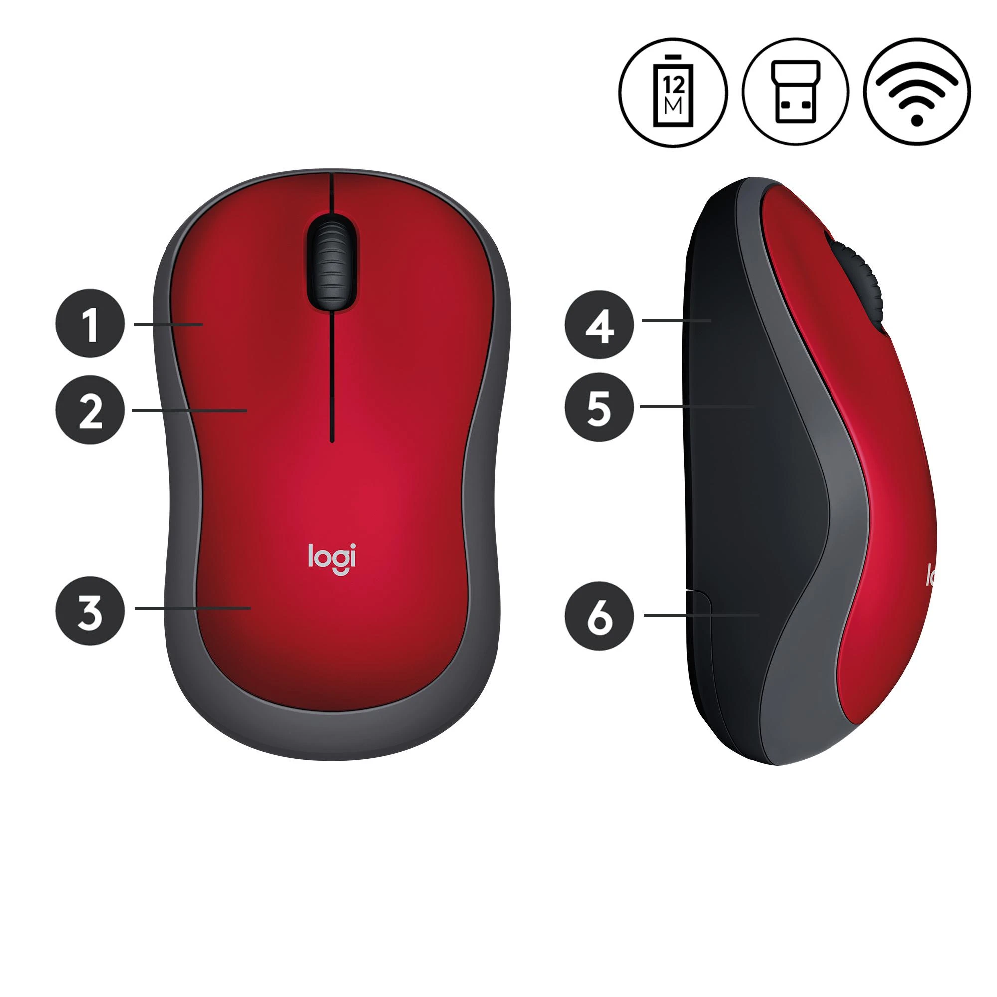 Bevielė pelė Logitech M185. Raudona