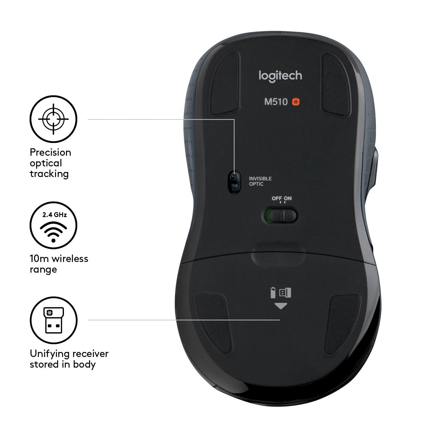 Logitech M510 kompiuterinė pelė Radijo dažnio belaidė Lazeris