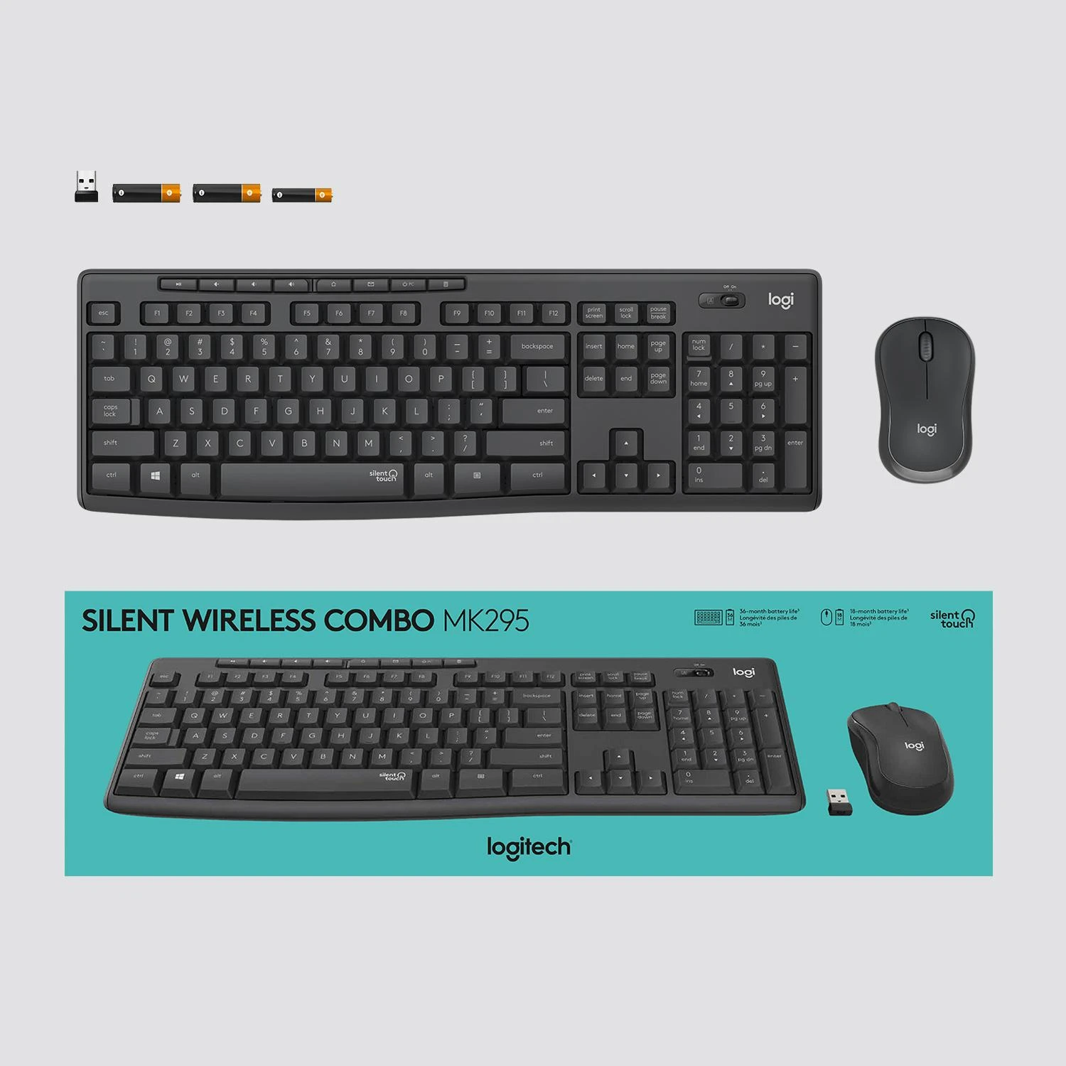 Belaidė klaviatūra su pele Logitech MK295, US kalba, Juodos spalvos