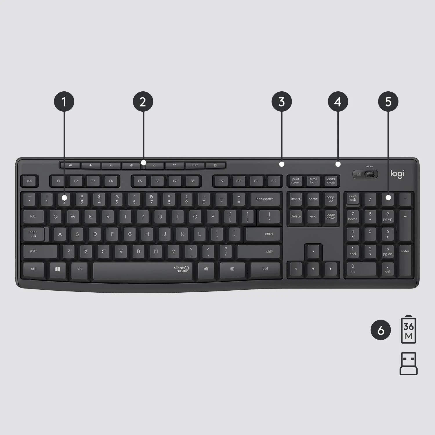 Belaidė klaviatūra su pele Logitech MK295, US kalba, Juodos spalvos