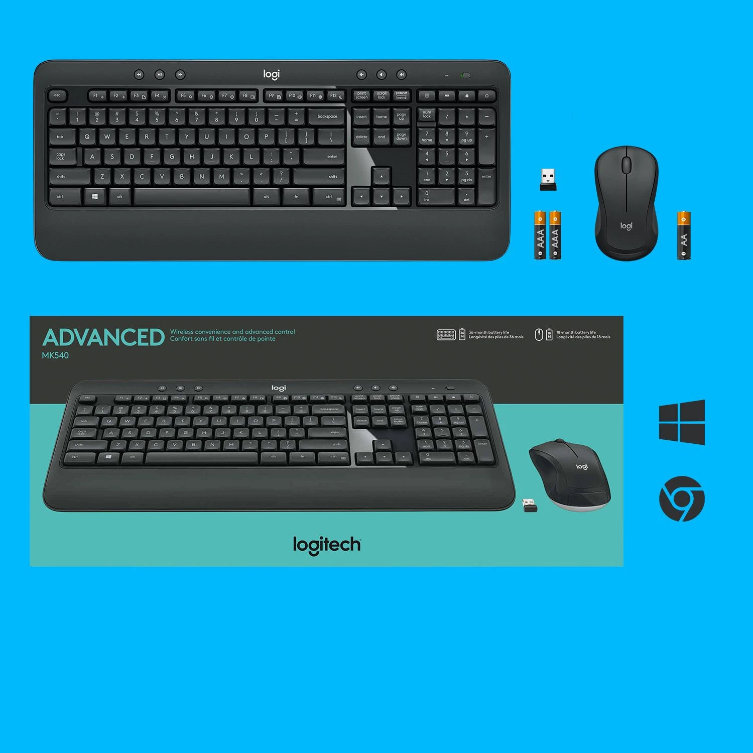 Belaidis pelės ir klaviatūros rinkinys Logitech MK540 Advanced, išdėstymas: US tarptautinis (Qwerty)